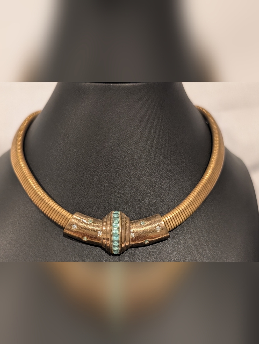 Gold-Tone Collar Necklace with Aqua Crystals - Women Jewelry